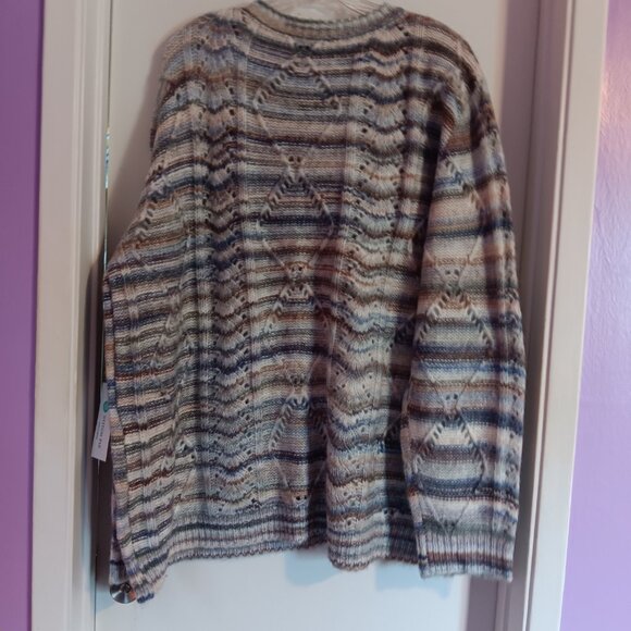 Women's Fate 3 XL Crew Neck Fuzzy Open Weave Striped Sweater - Picture 7 of 8